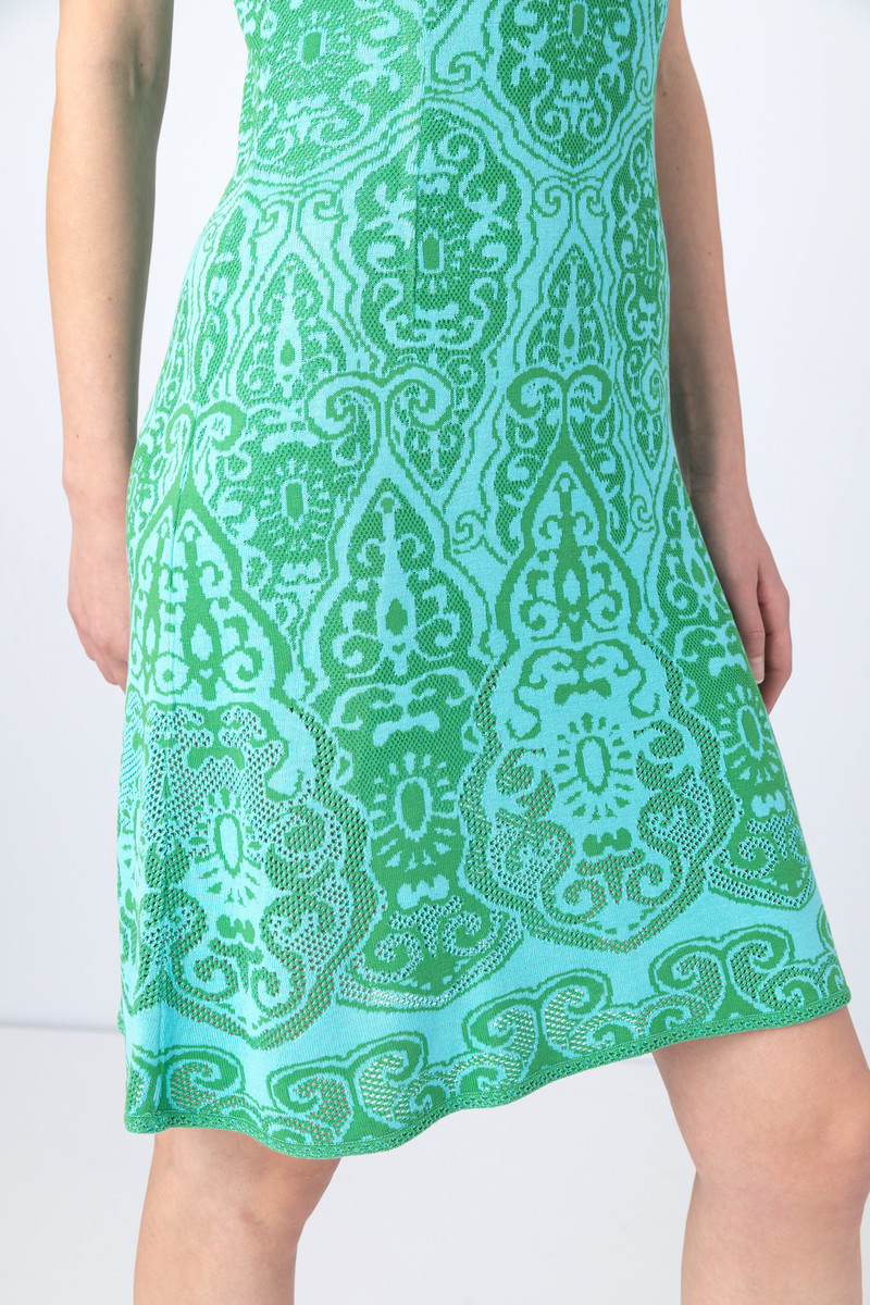 IVKO - Jacquard Dress V-Neck Filigree Motif Green