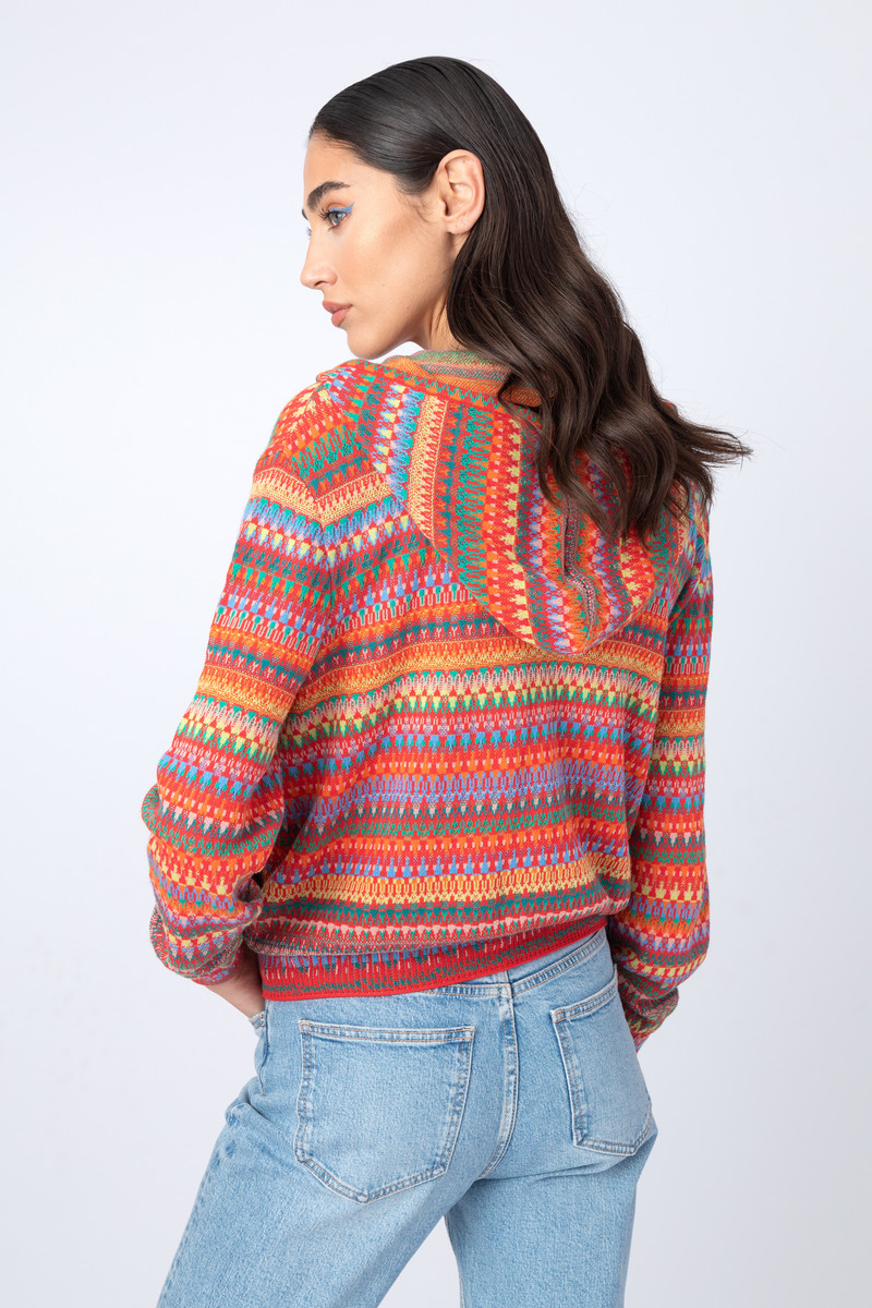 IVKO - Jacquard Jacket with Hoody Stripe Pattern Red