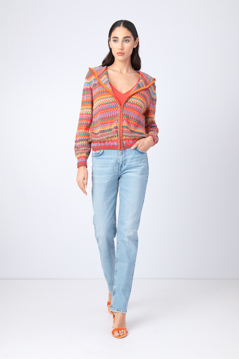 IVKO - Jacquard Jacket with Hoody Stripe Pattern Red