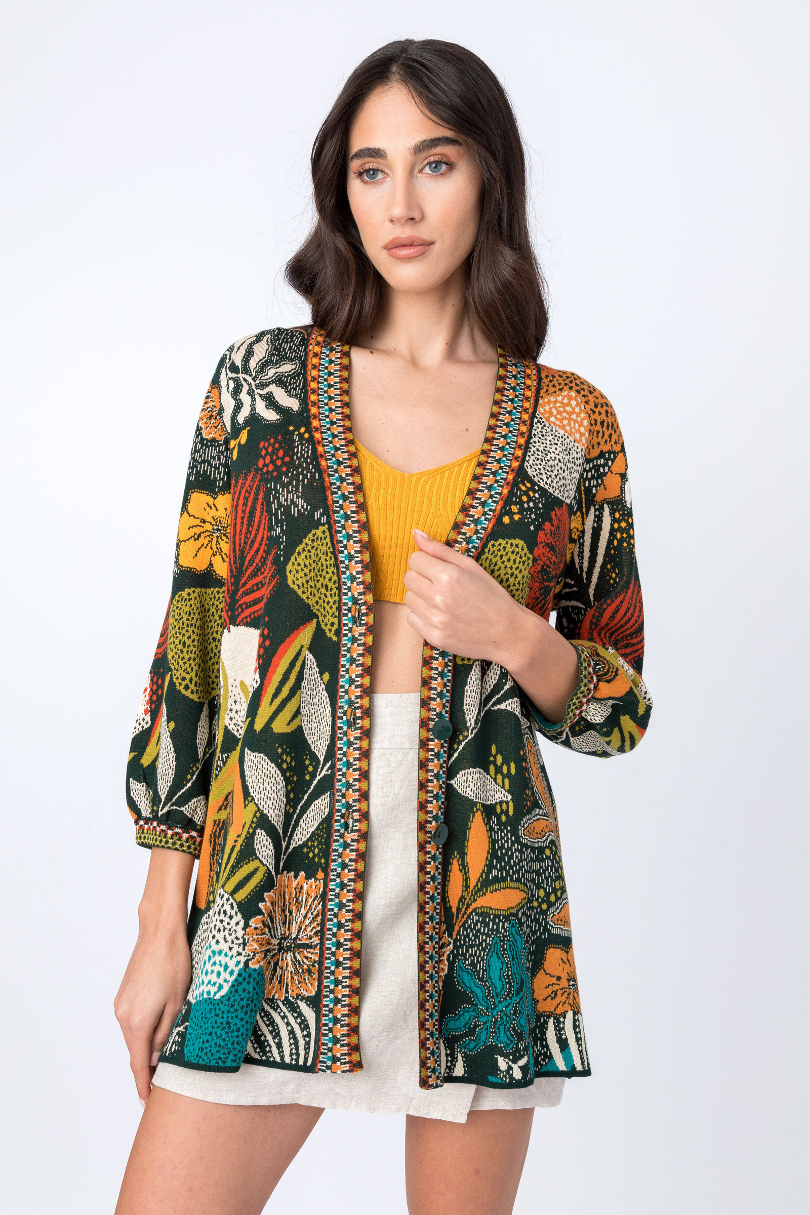 IVKO  Woman IVKO - Jacquard Long Cardigan V-Neck Sea Plants Pattern Amazonas