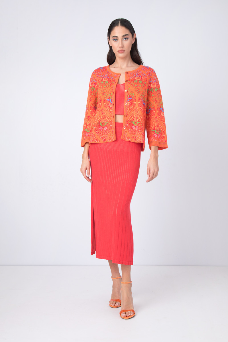 IVKO - Jacquard Cardigan Retro Pattern Peach