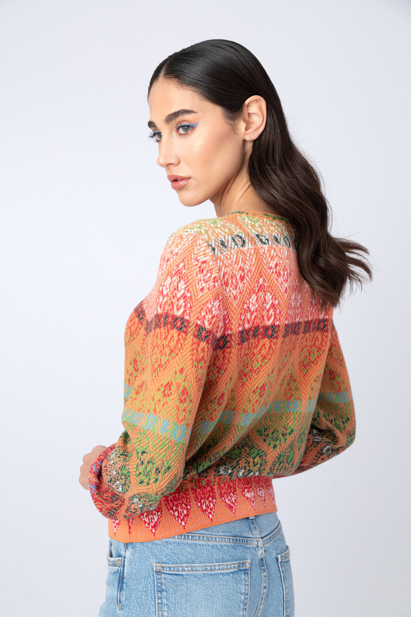 IVKO - Jacquard Cardigan Retro Motif Peach