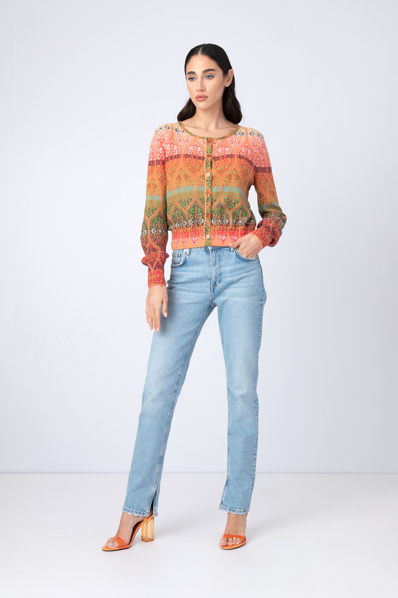 IVKO - Jacquard Cardigan Retro Motif Peach