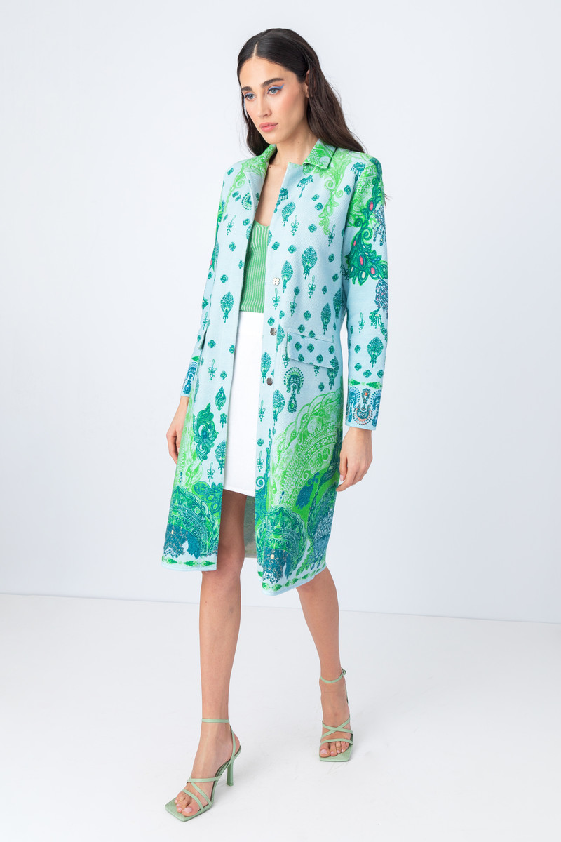 IVKO - Printed Coat Filigree Motif Sky