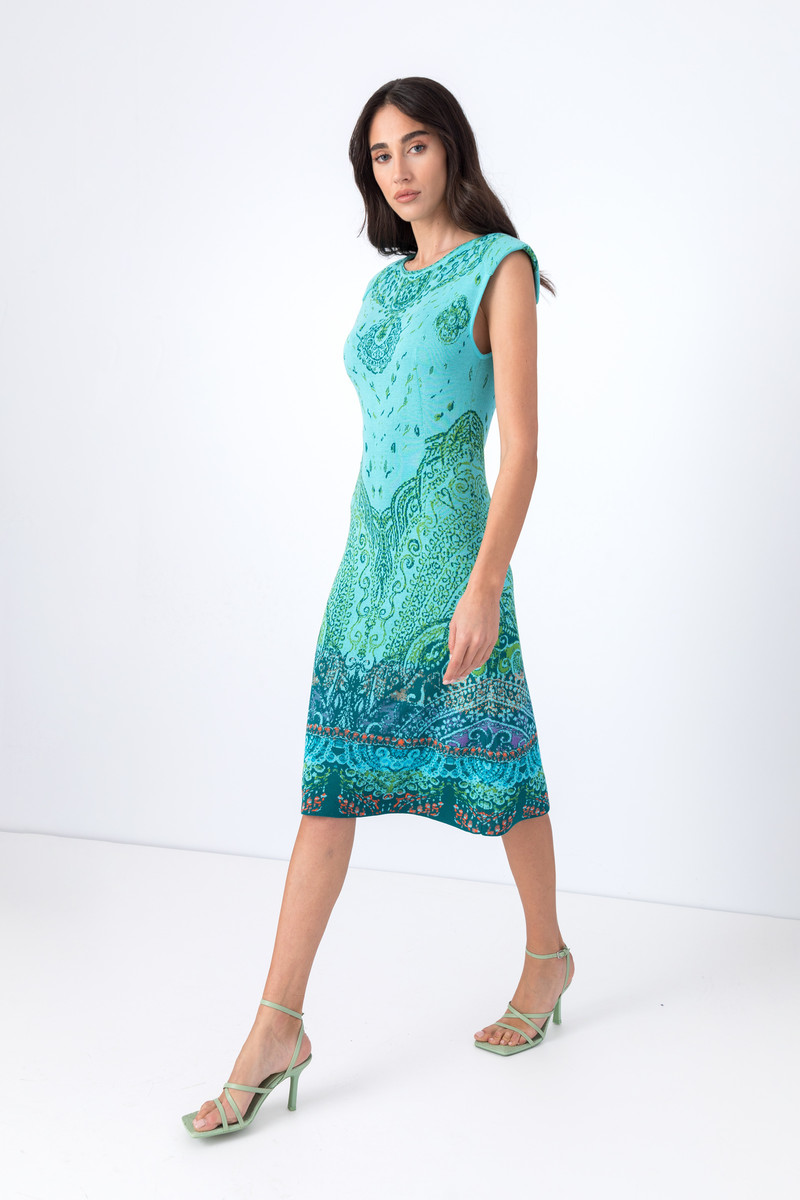 IVKO - Jacquard Dress Sleeveless Filigree Motif Sky