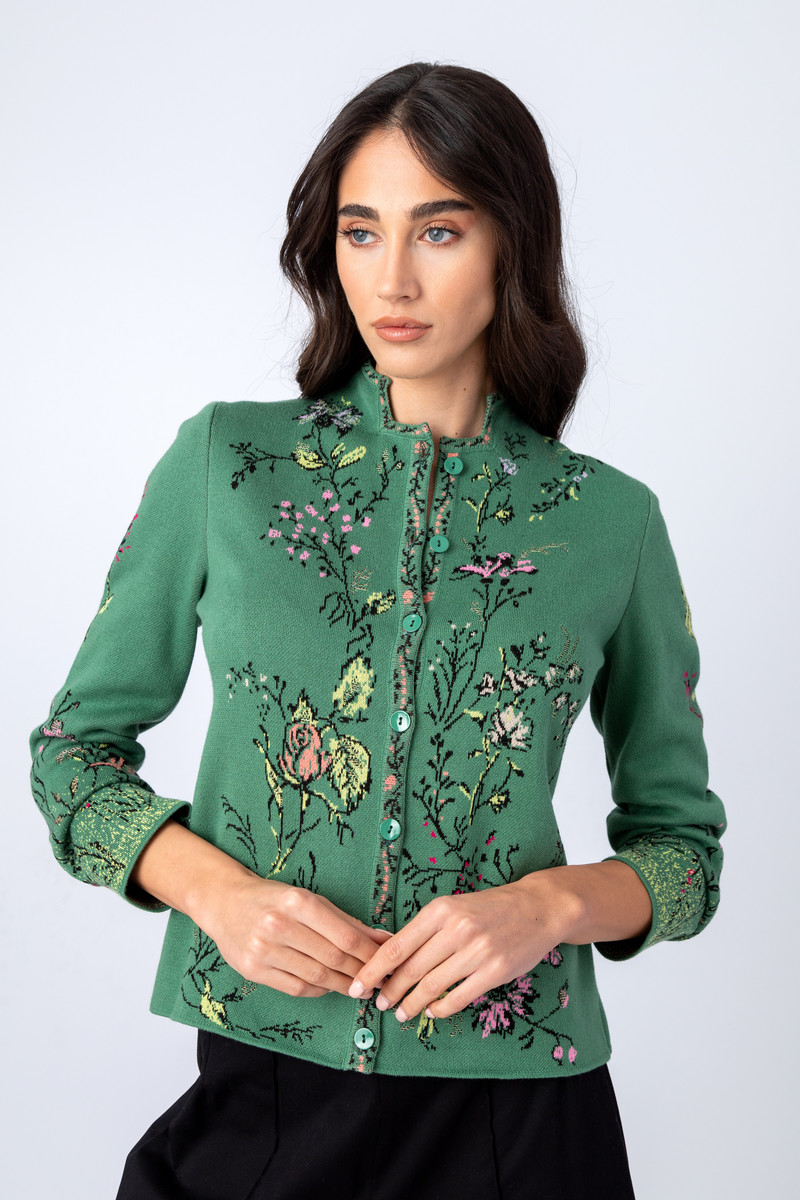 IVKO - Jacquard Jacket Herbarium Pattern Pastel Green
