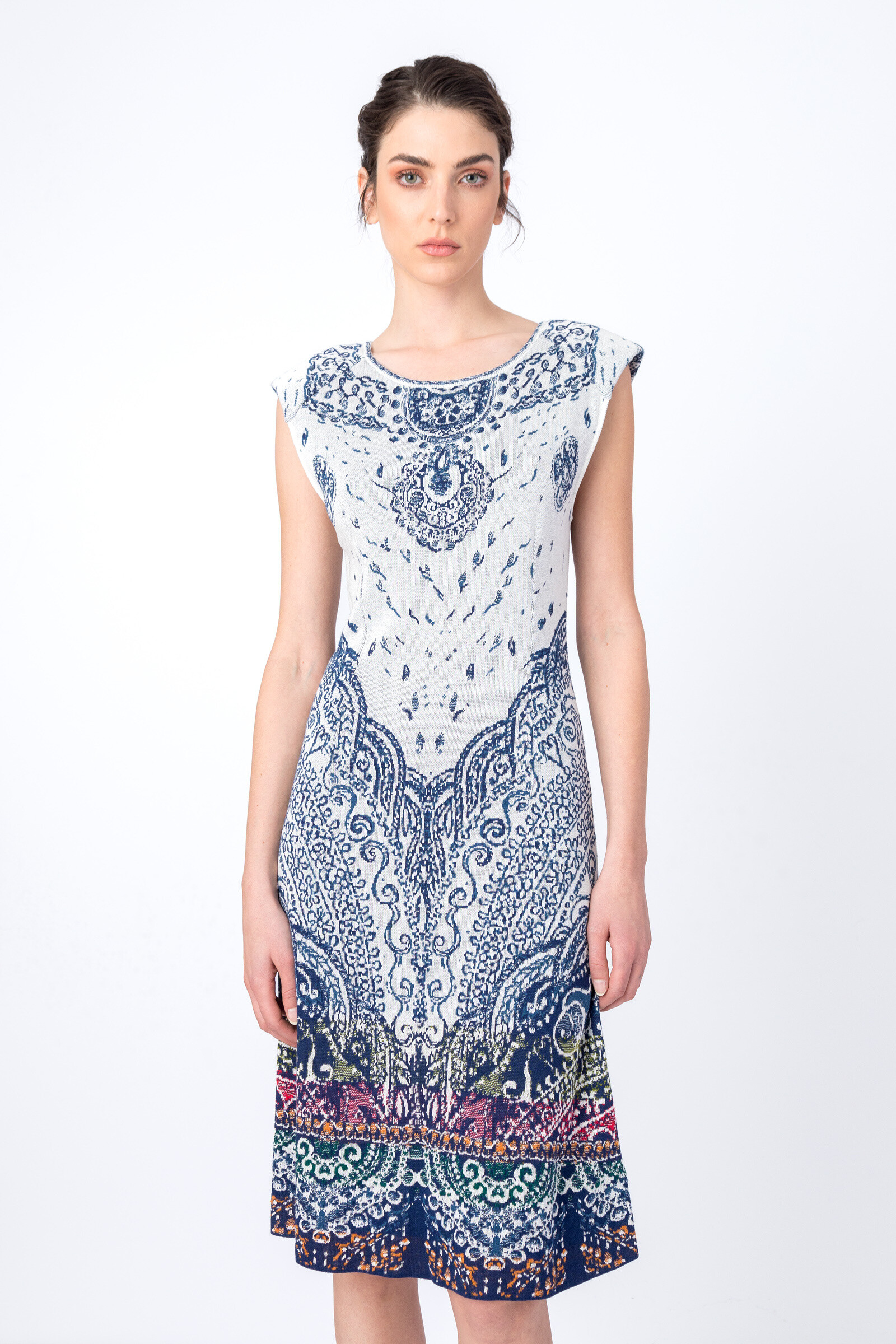 IVKO  Woman IVKO - Jacquard Dress Sleeveless Filigree Motif Off-White