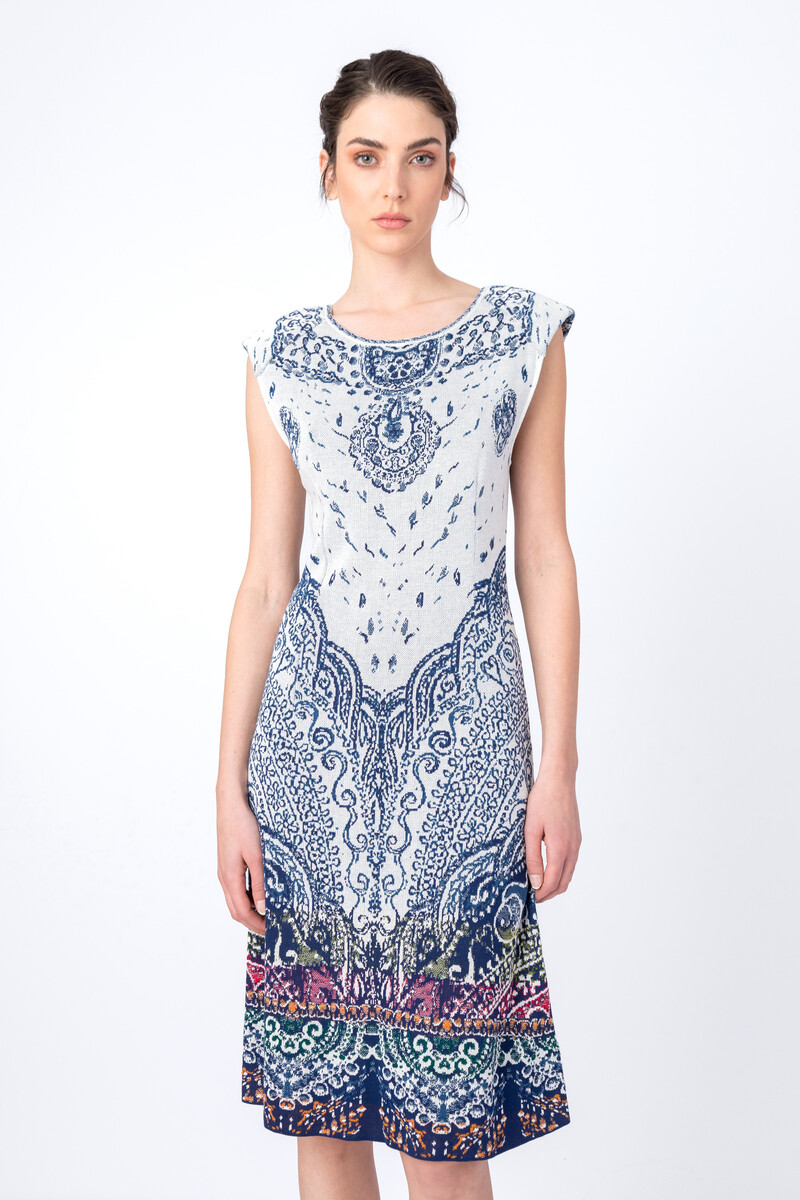 IVKO - Jacquard Dress Sleeveless Filigree Motif Off-White