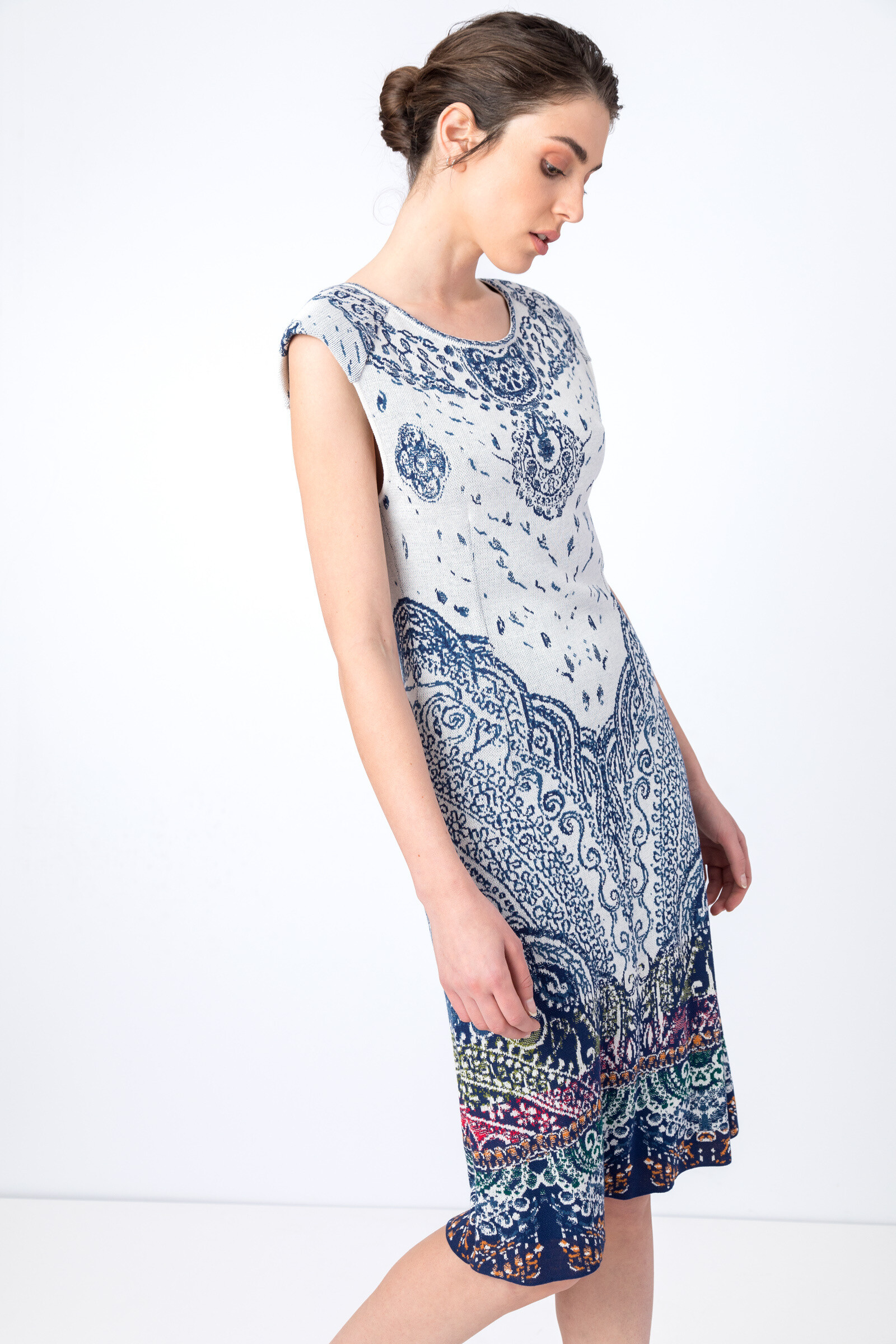 IVKO  Woman IVKO - Jacquard Dress Sleeveless Filigree Motif Off-White