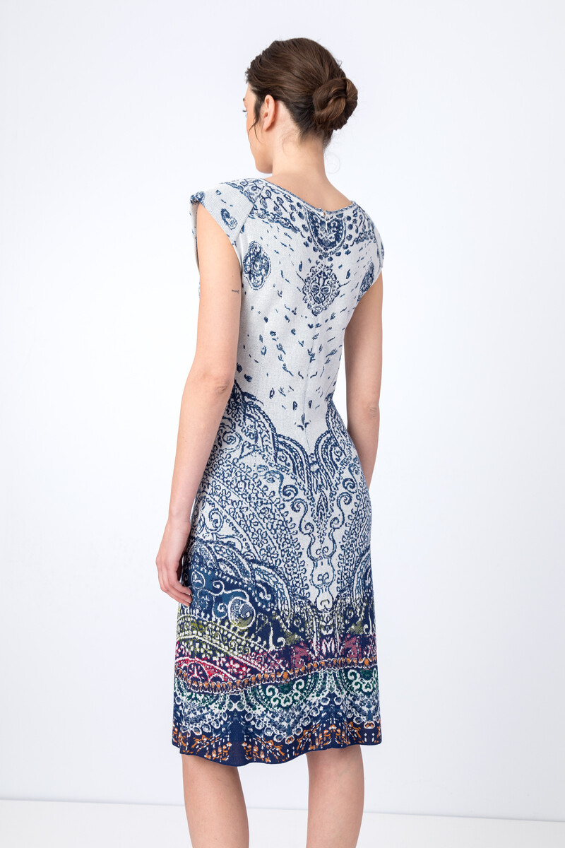 IVKO - Jacquard Dress Sleeveless Filigree Motif Off-White