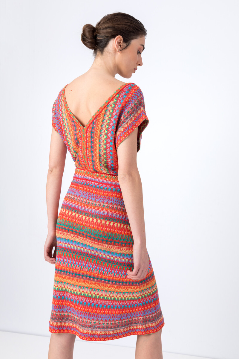 IVKO - Jacquard Dress Sleeveless Stripe Pattern Red