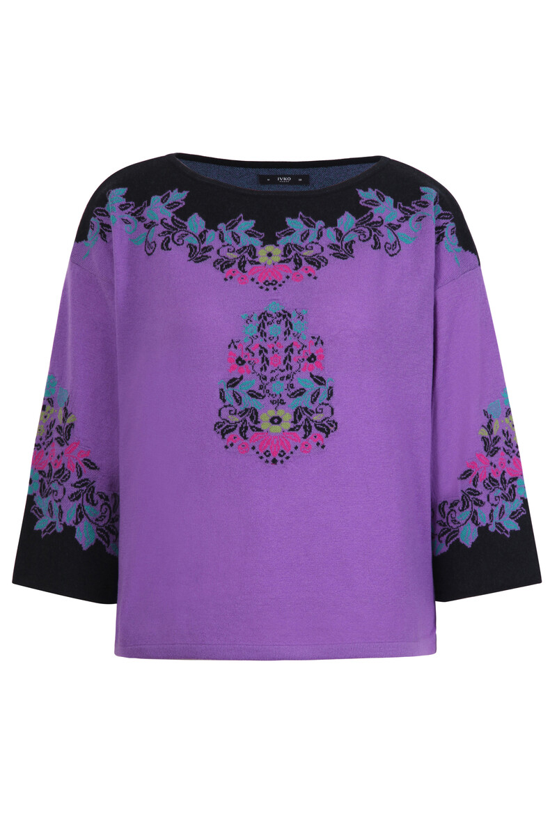 IVKO - Intarsia Pullover Floral Motive Violet