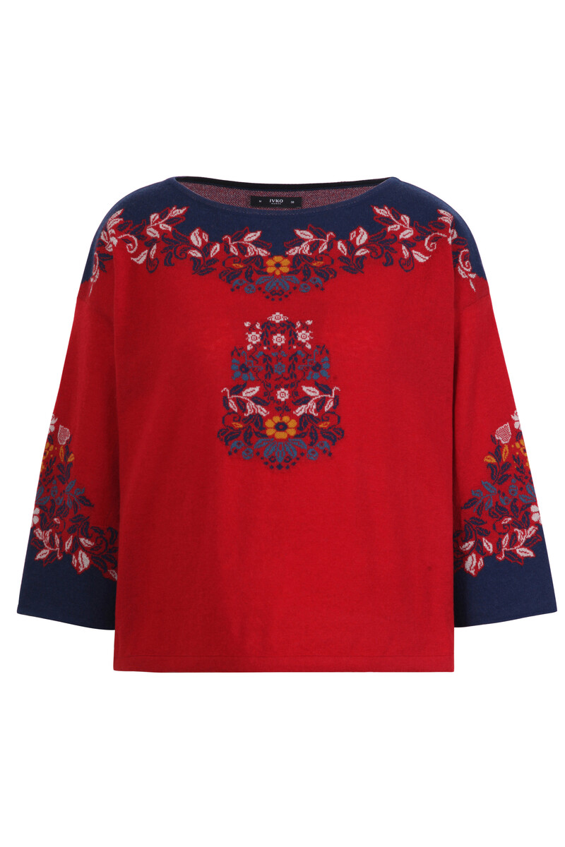 IVKO - Intarsia Pullover Floral Motive Red
