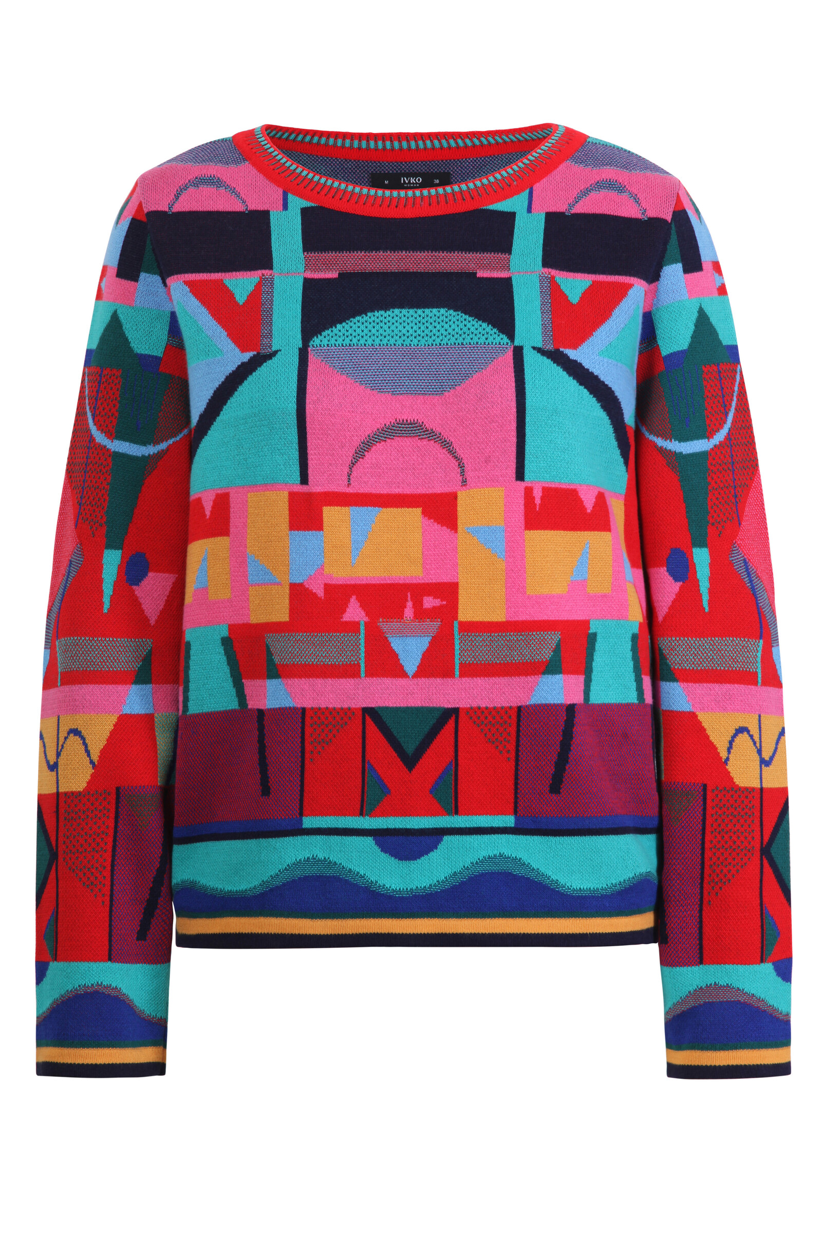 Jacquard Pullover, Color Blocking - Pullovers - Ivko Woman