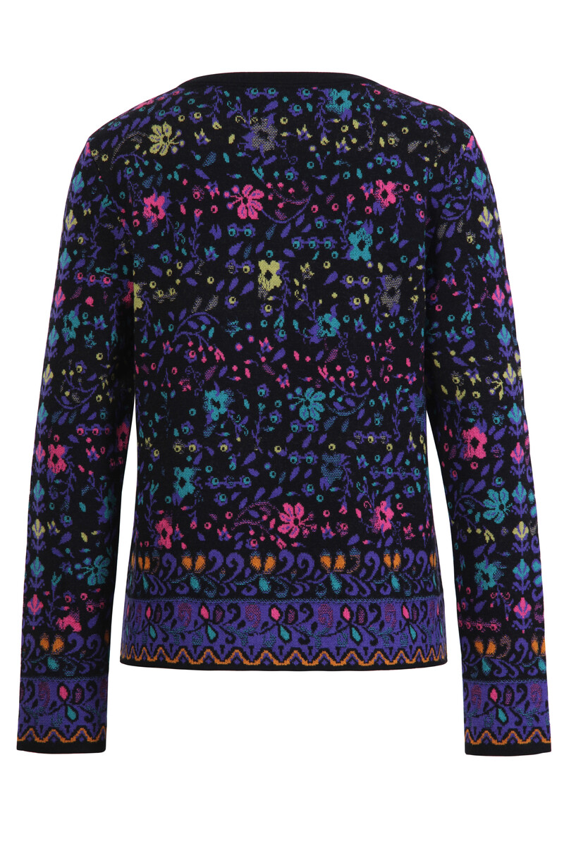 IVKO - O-Neck Cardigan Floral Pattern Black