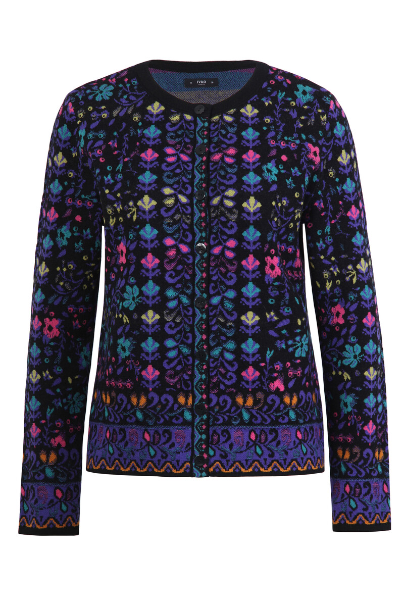 IVKO - O-Neck Cardigan Floral Pattern Black