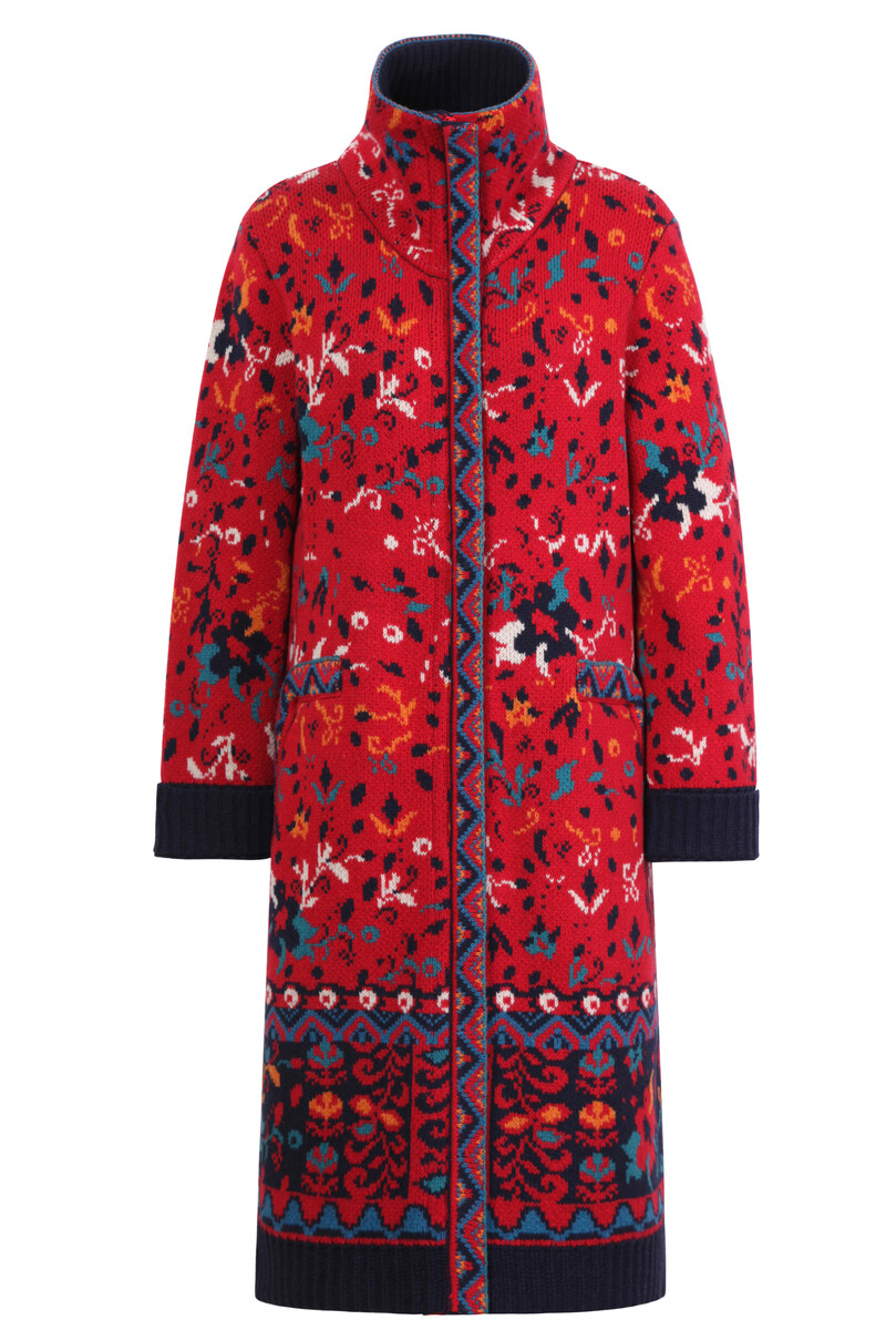 IVKO - Jacquard Coat Floral Pattern Red