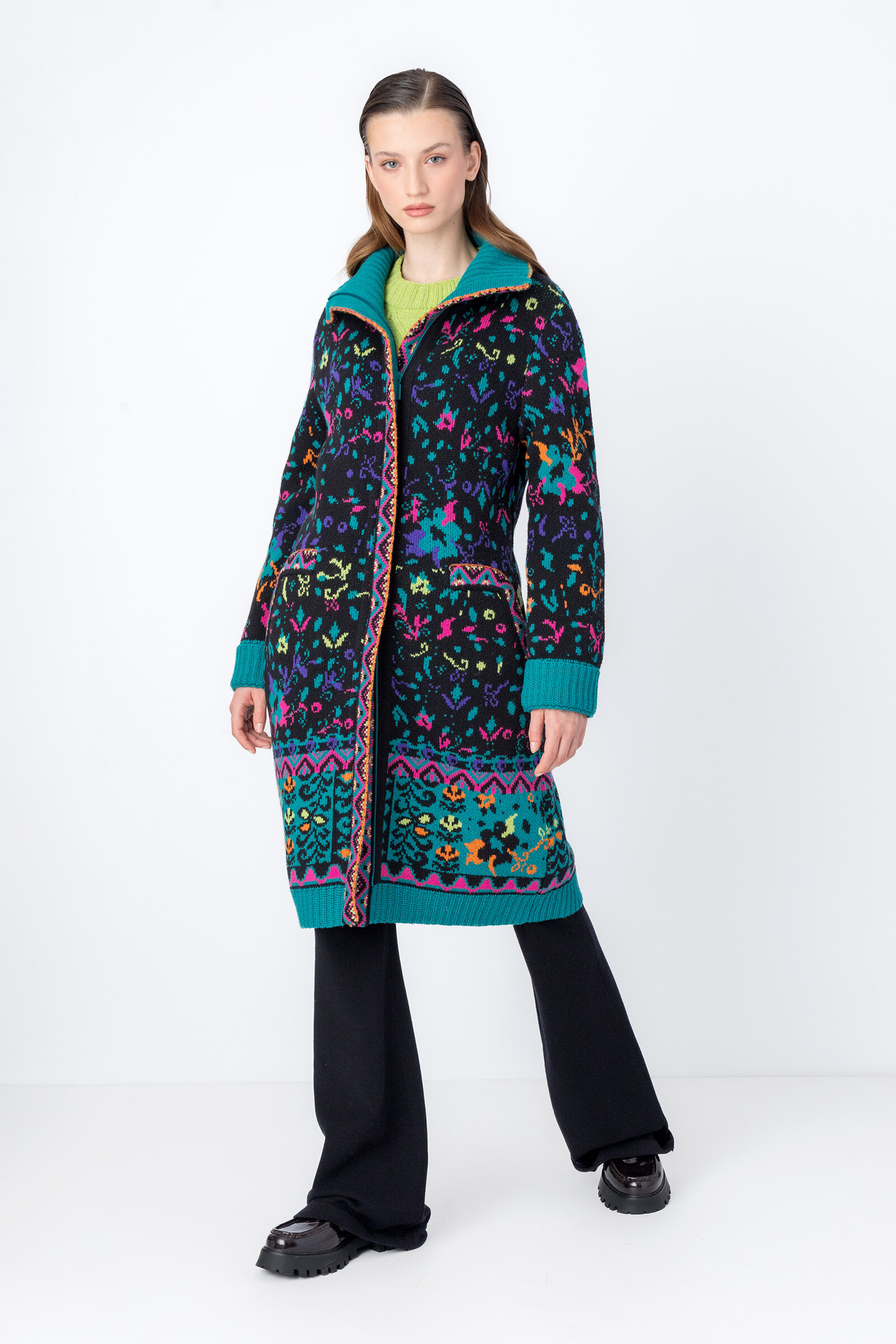 IVKO  Woman IVKO - Jacquard Coat Floral Pattern Black