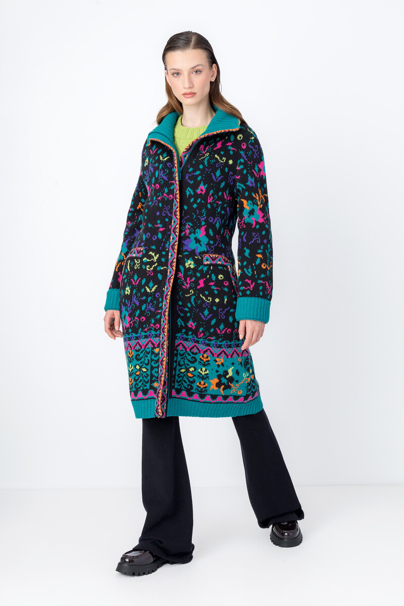 IVKO - Jacquard Coat Floral Pattern Black