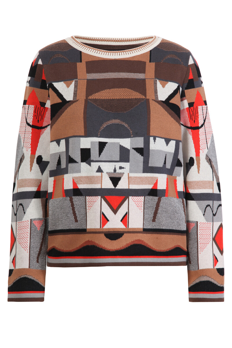 IVKO - Jacquard Pullover Abstract Pattern White Coffee