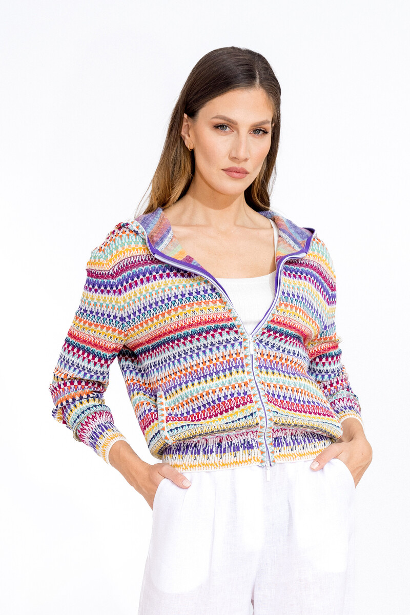 IVKO - Jacquard Jacket with Hoodie Stripe Pattern White