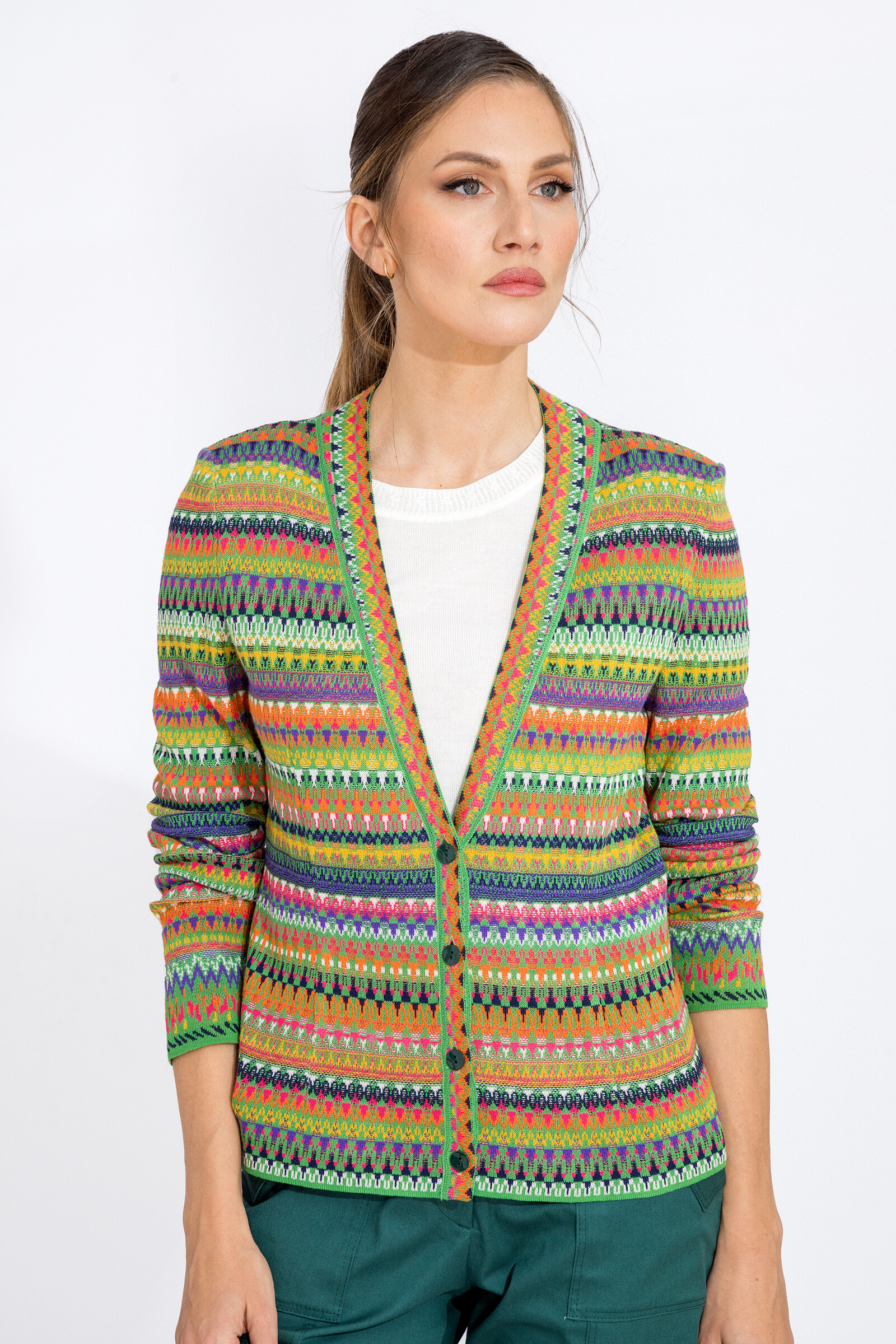 IVKO  Woman IVKO - Jacquard Jacket V-Neck Stripe Pattern Green