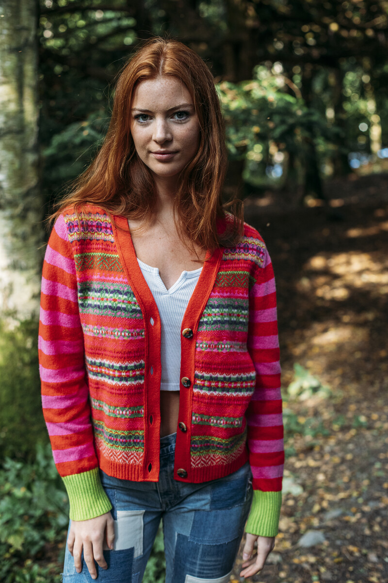 Eribé - Stobo Fairisle V-Neck Cardigan Rosa