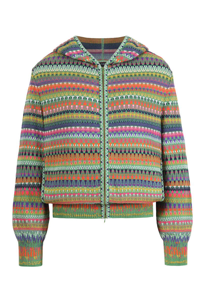 IVKO - Jacquard Jacket with Hoodie Stripe Pattern Green