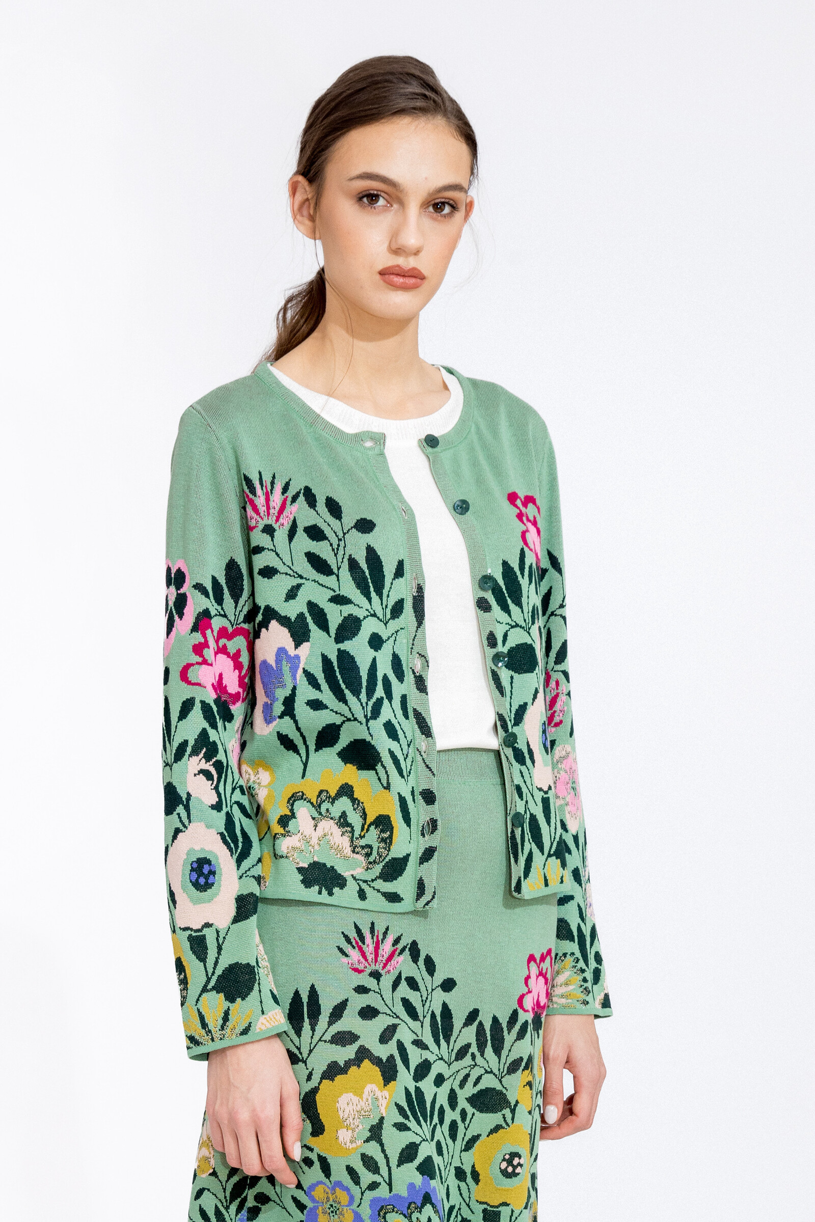 IVKO  Woman IVKO - Cardigan O-Neck Floral Pattern Pastel Green