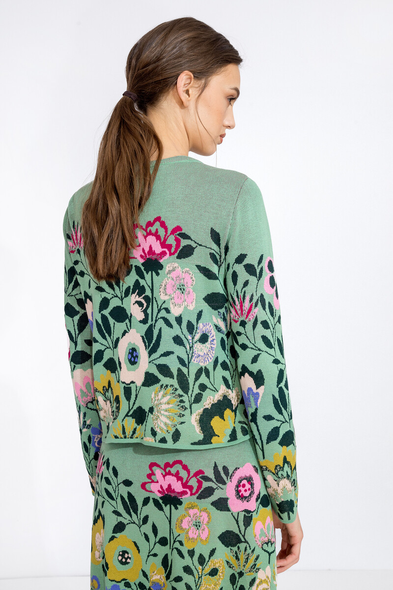 IVKO - Cardigan O-Neck Floral Pattern Pastel Green