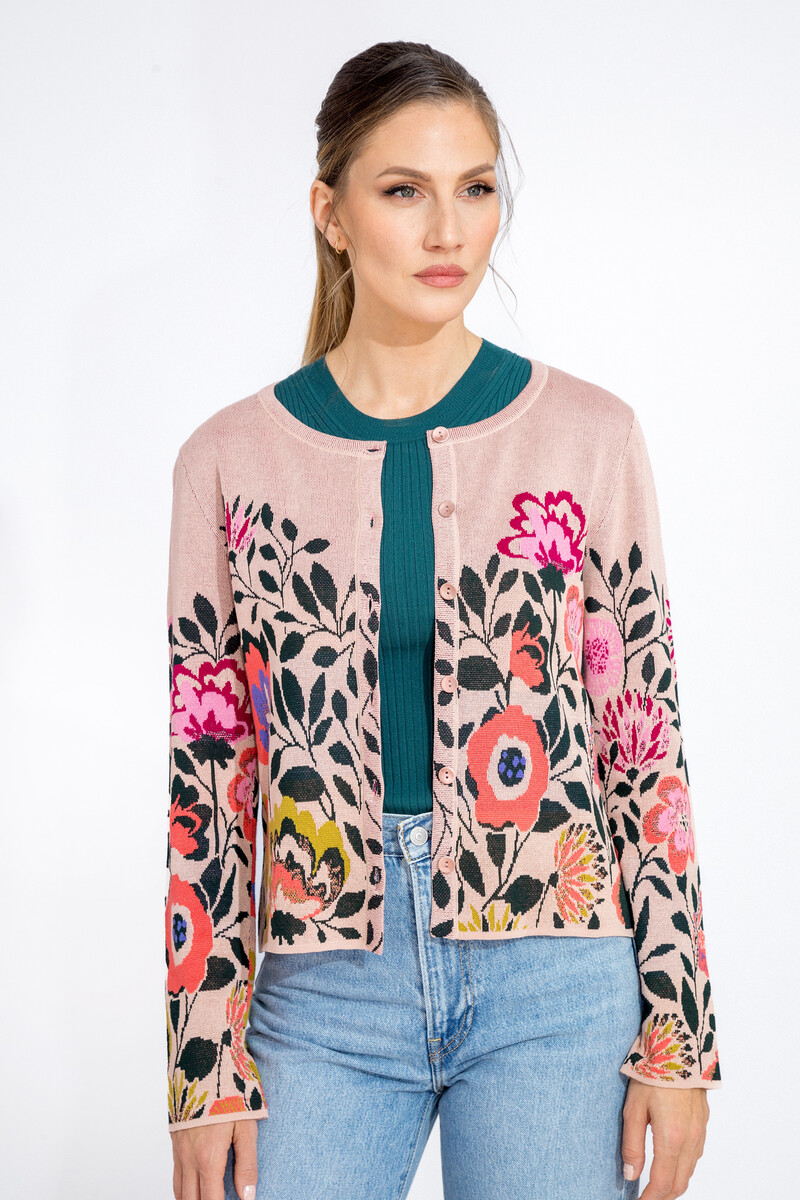 IVKO - Cardigan O-Neck Floral Pattern Powder