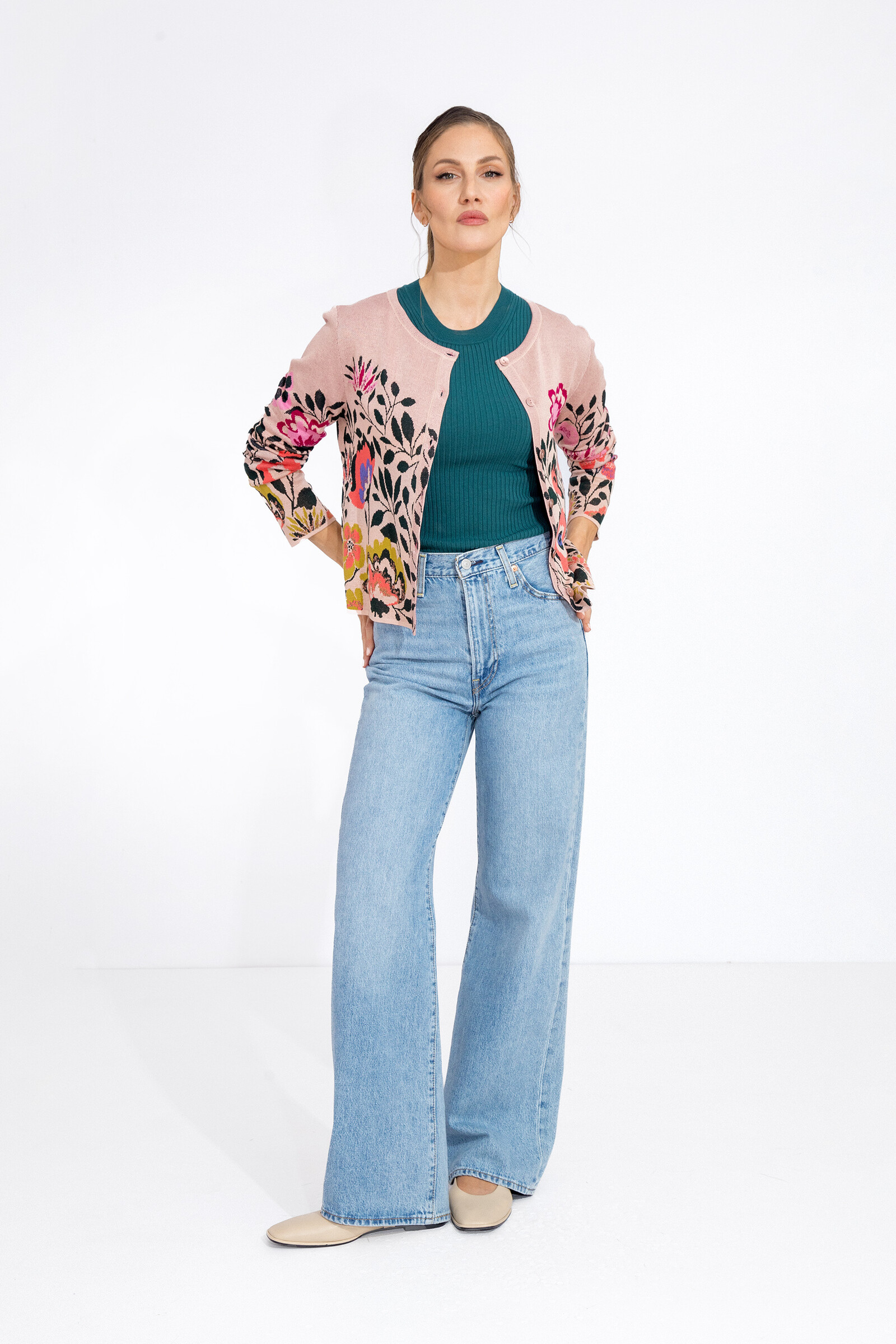 IVKO  Woman IVKO - Cardigan O-Neck Floral Pattern Powder