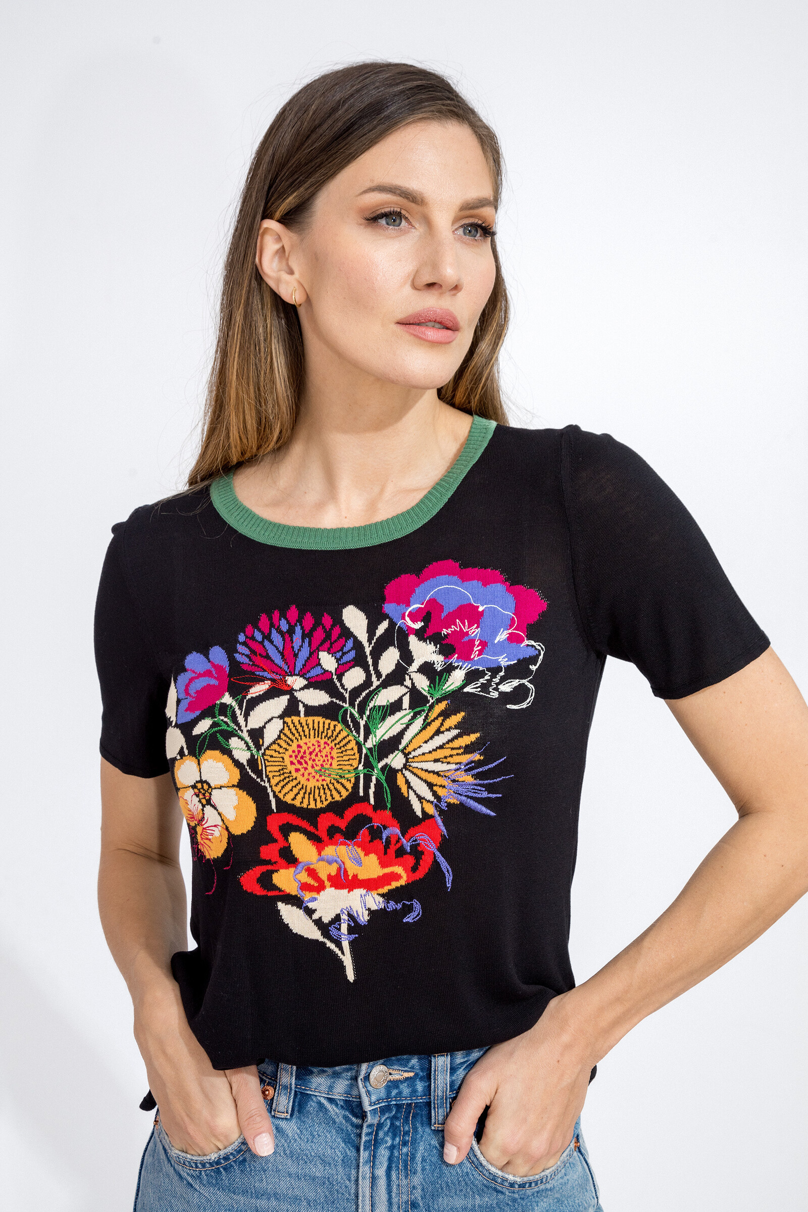 IVKO  Woman IVKO - Intarsia Pullover with Floral Embroidery Black