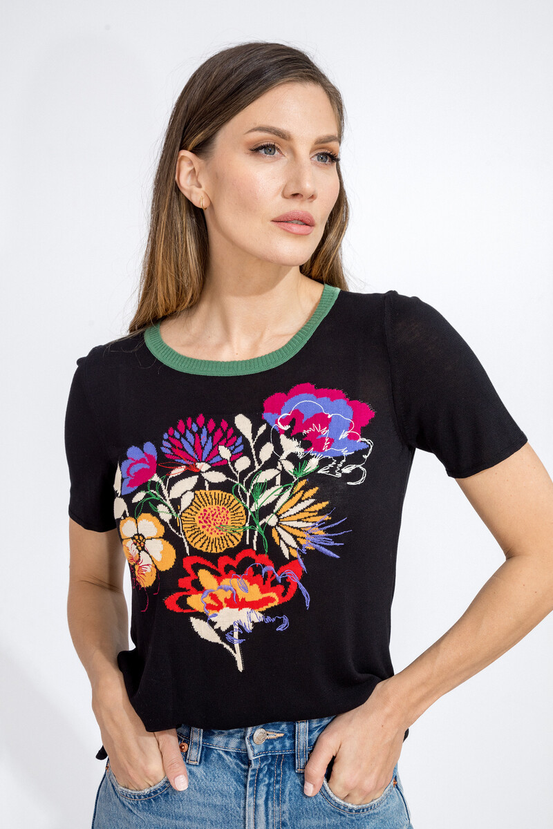 IVKO - Intarsia Pullover with Floral Embroidery Black