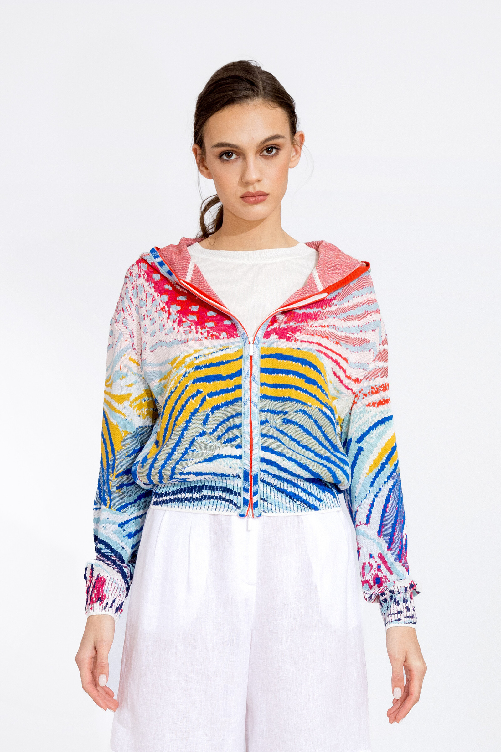 IVKO  Woman IVKO - Bomber Jacket with Hoodie Wave Motif White