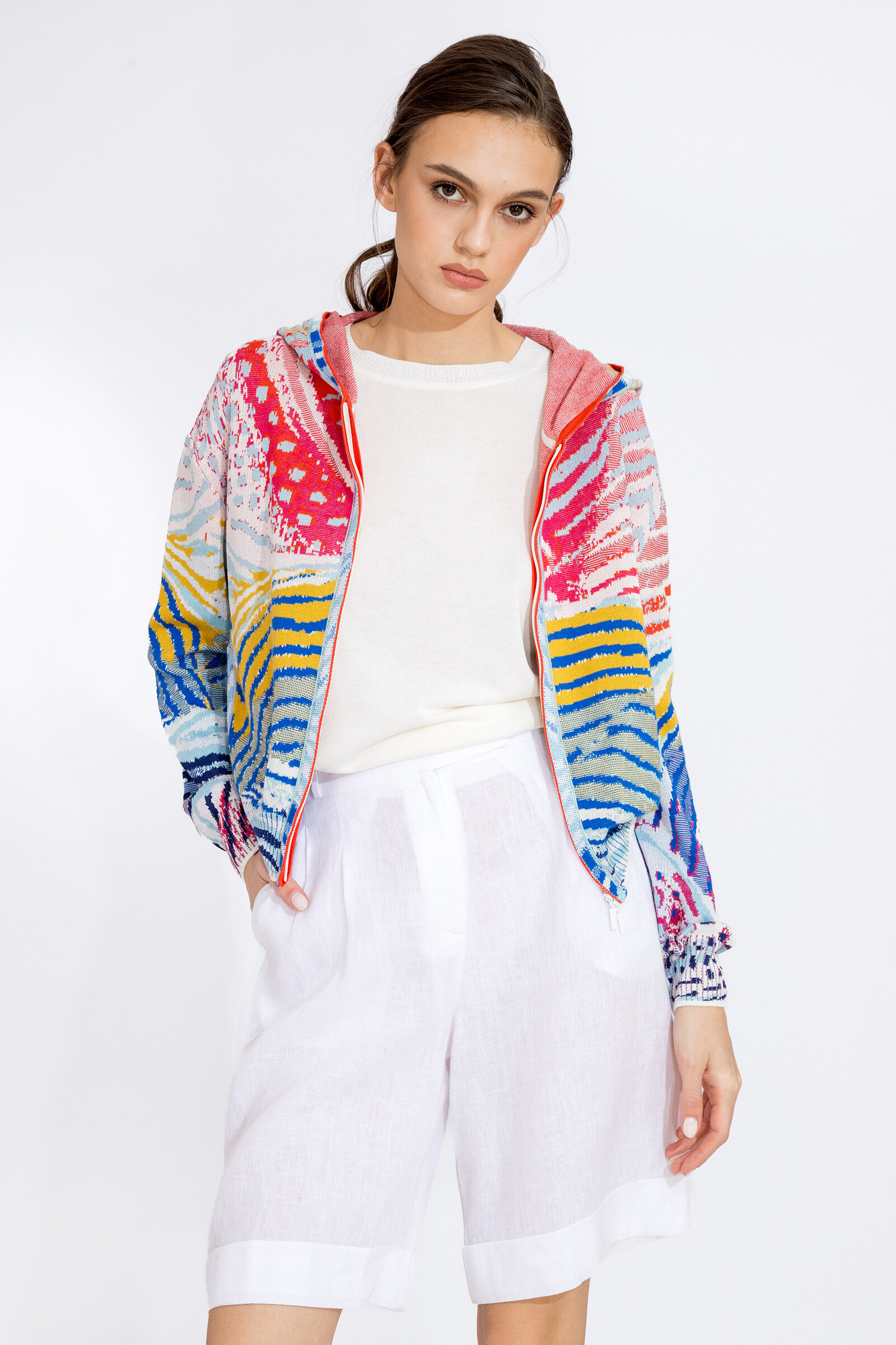 IVKO  Woman IVKO - Bomber Jacket with Hoodie Wave Motif White