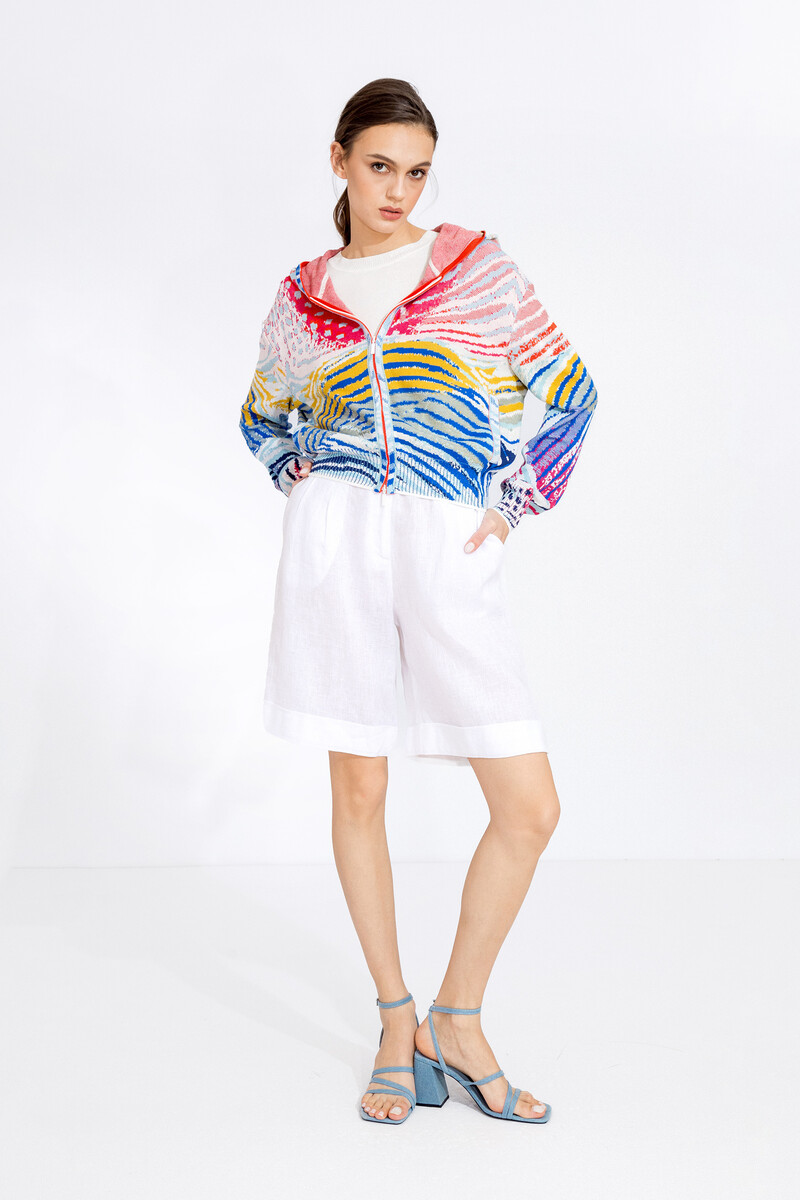 IVKO - Bomber Jacket with Hoodie Wave Motif White