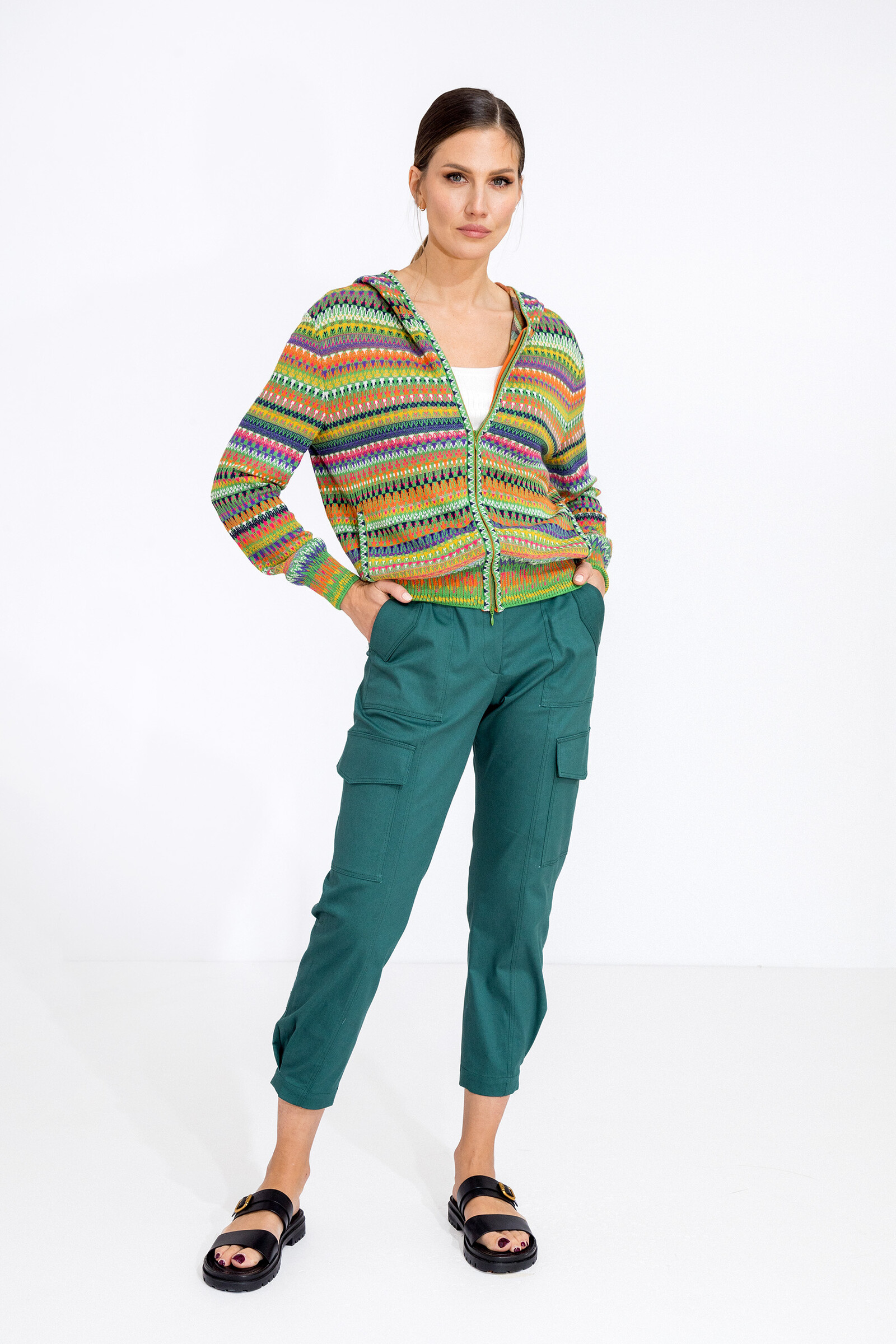 IVKO  Woman IVKO - Jacquard Jacket with Hoodie Stripe Pattern Green