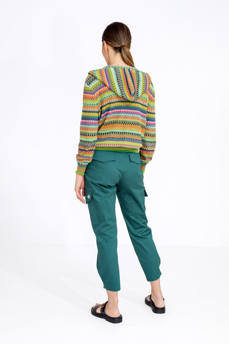 IVKO - Jacquard Jacket with Hoodie Stripe Pattern Green