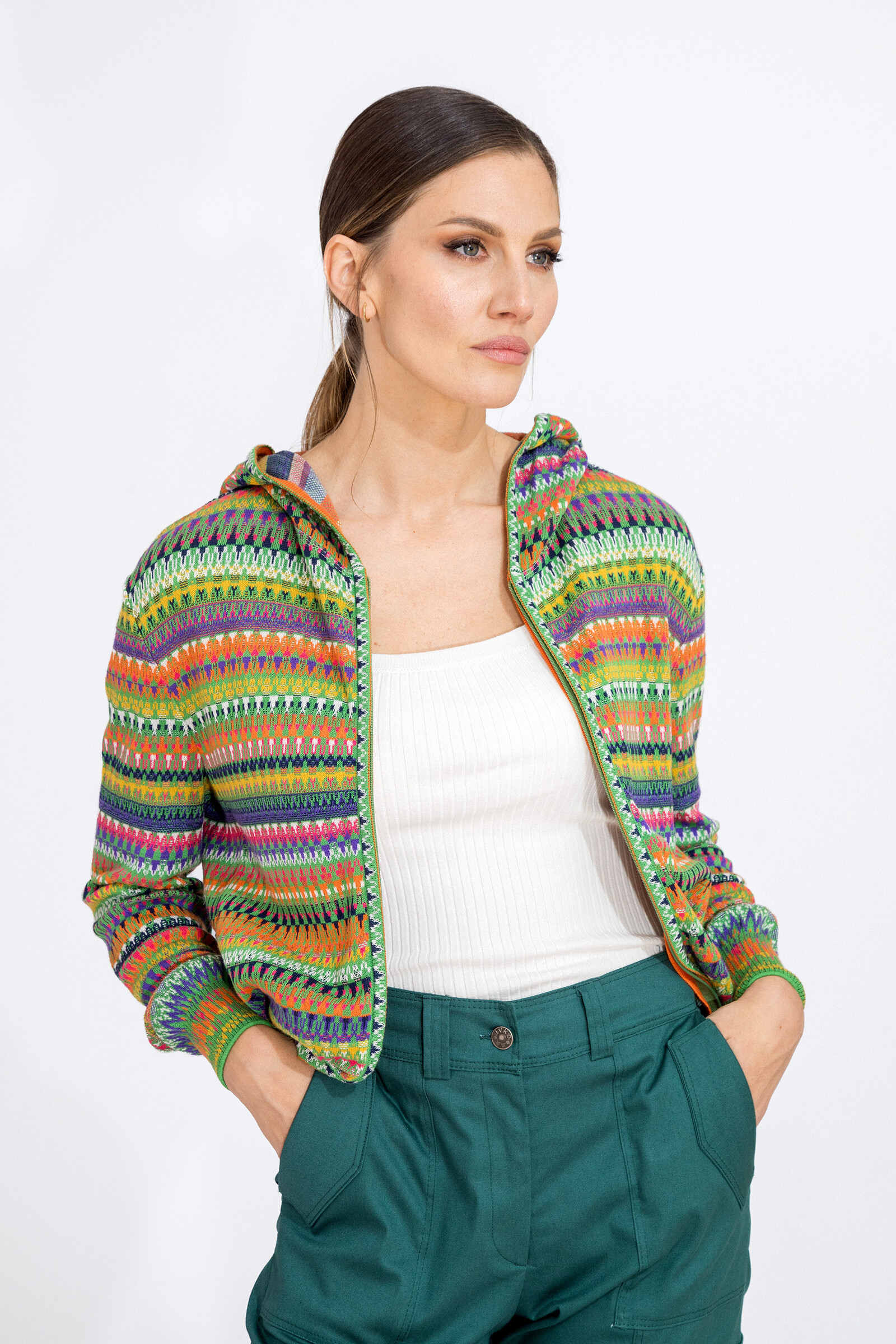 IVKO  Woman IVKO - Jacquard Jacket with Hoodie Stripe Pattern Green