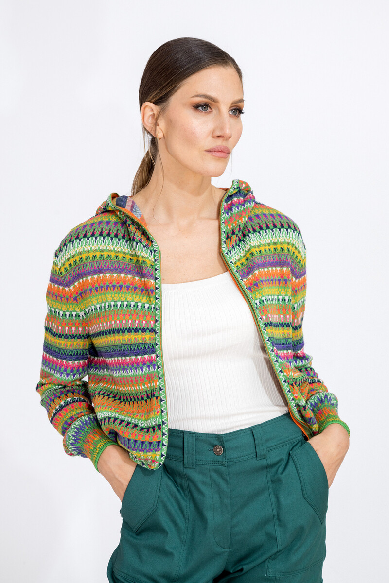 IVKO - Jacquard Jacket with Hoodie Stripe Pattern Green