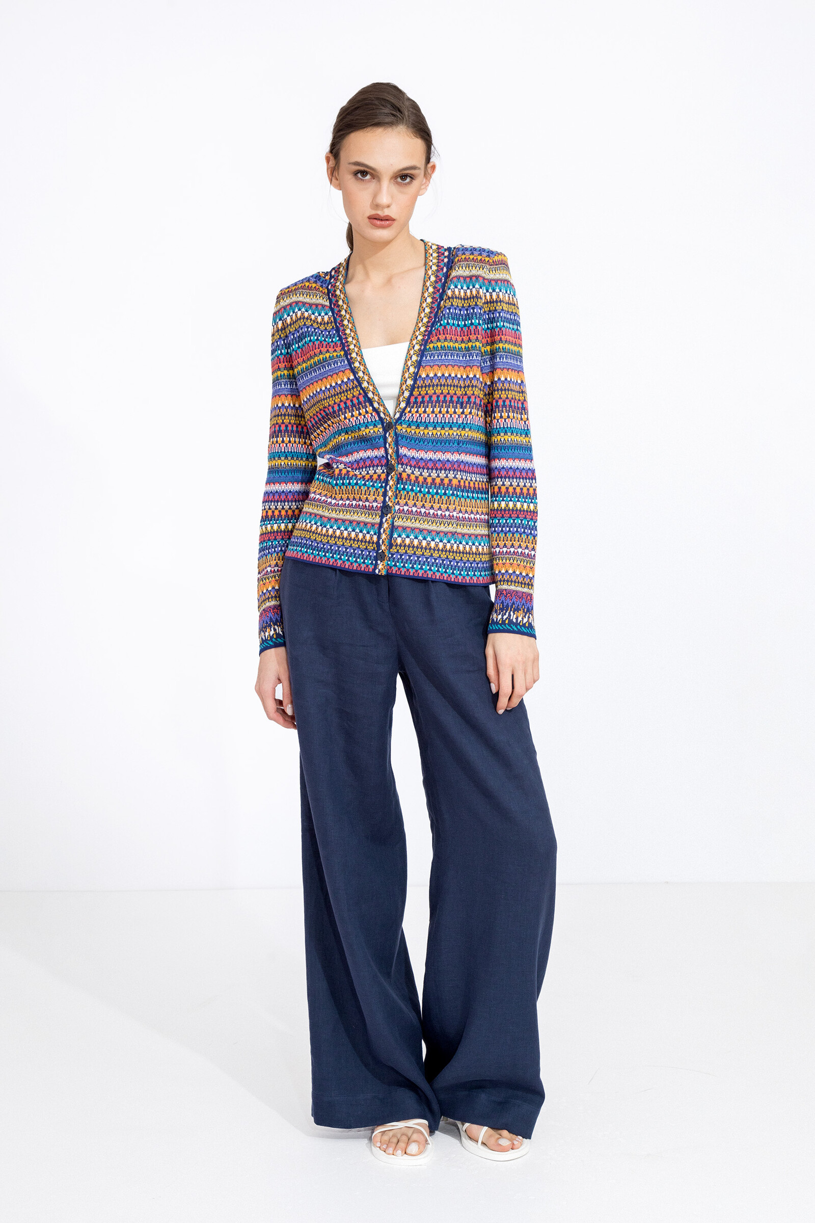 IVKO  Woman IVKO - Jacquard Jacket V-Neck Stripe Pattern Marine