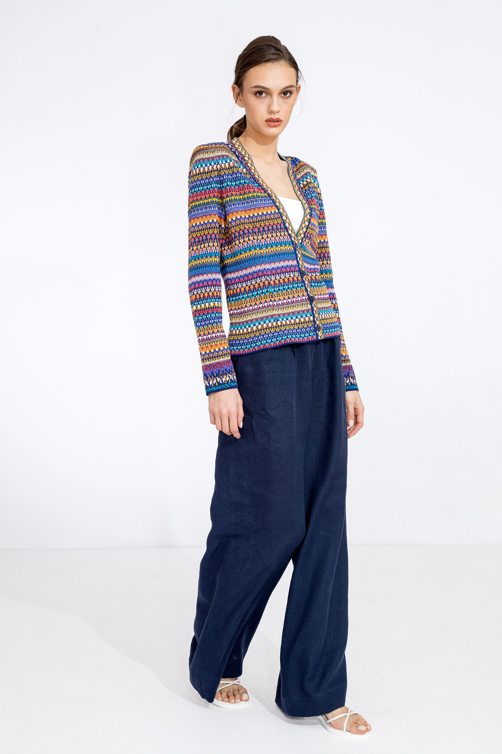 IVKO  Woman IVKO - Jacquard Jacket V-Neck Stripe Pattern Marine