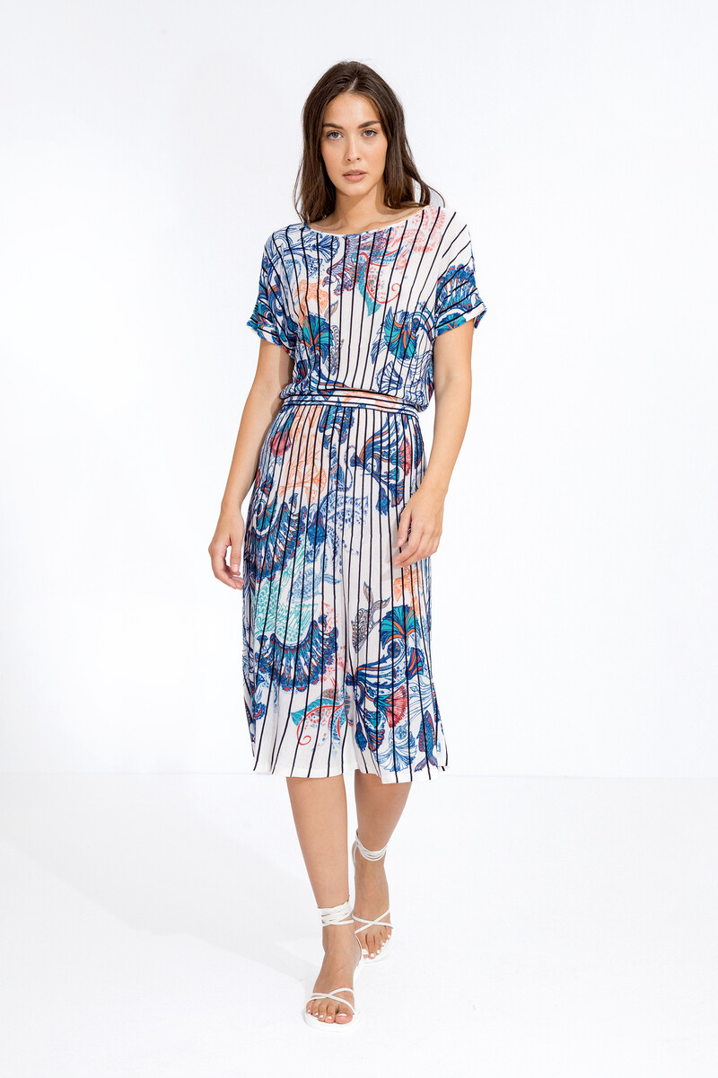 IVKO - Printed Dress Lotus Motif Stone Blue