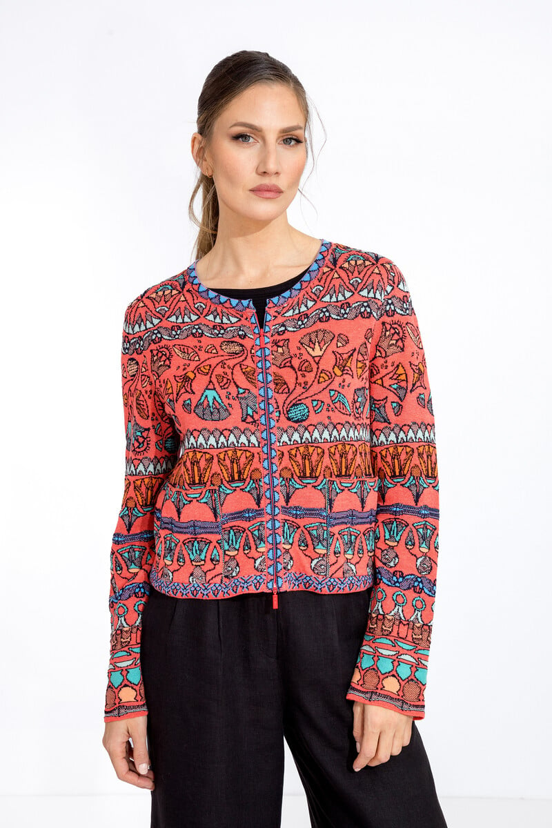 IVKO - Zip Cardigan Papyrus Motif Red