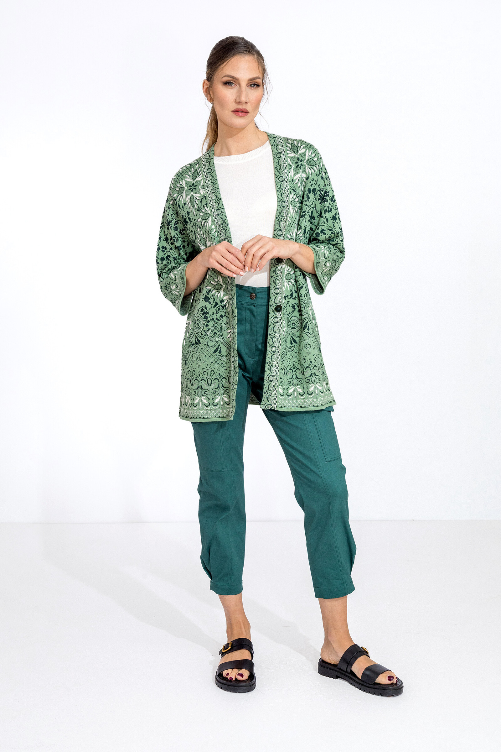 IVKO  Woman IVKO - V-Neck Cardigan Alhambra Pattern Pastel Green