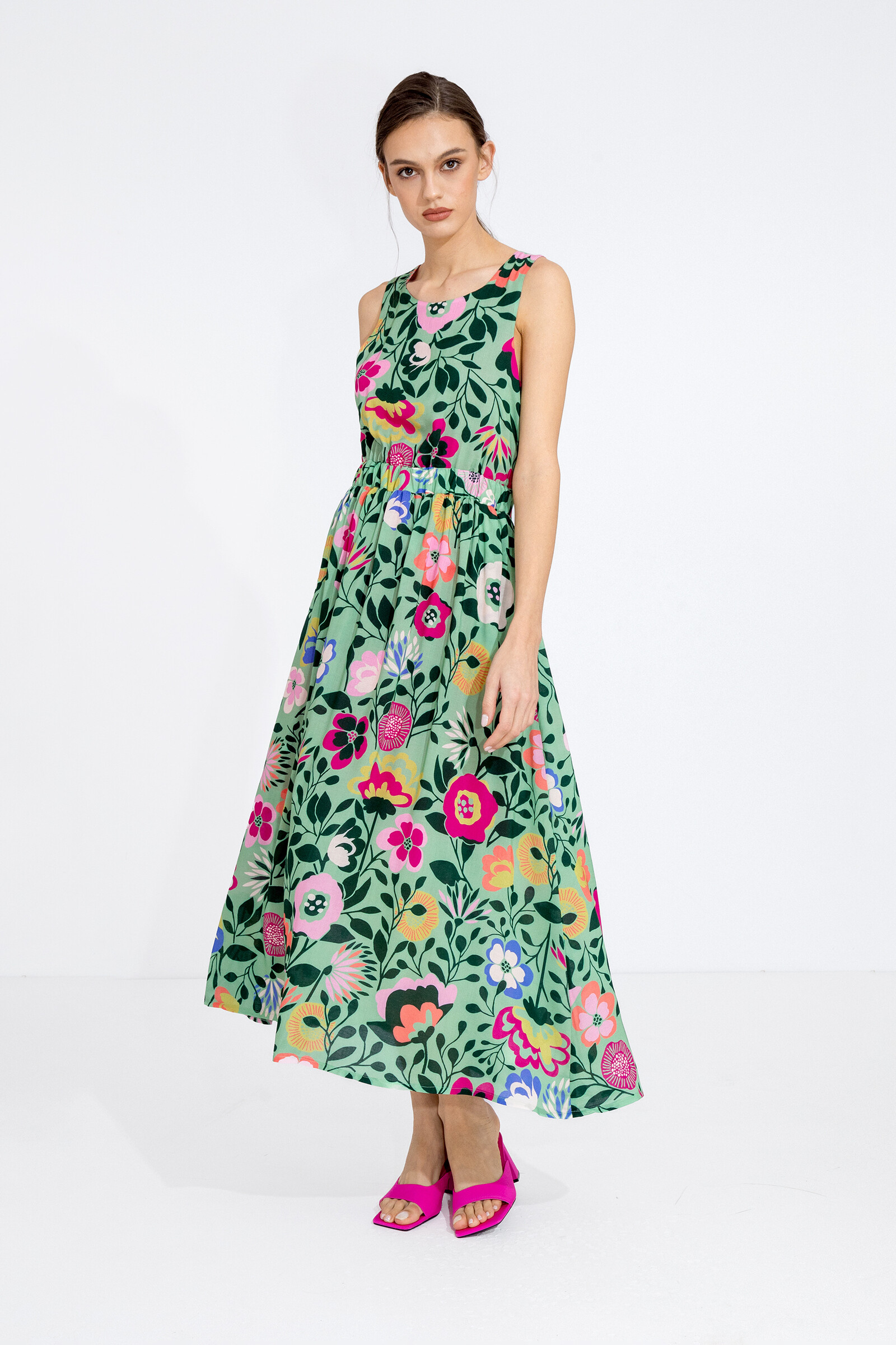 IVKO  Woman IVKO - Viscose Dress Open Back Floral Pattern Pastel Green