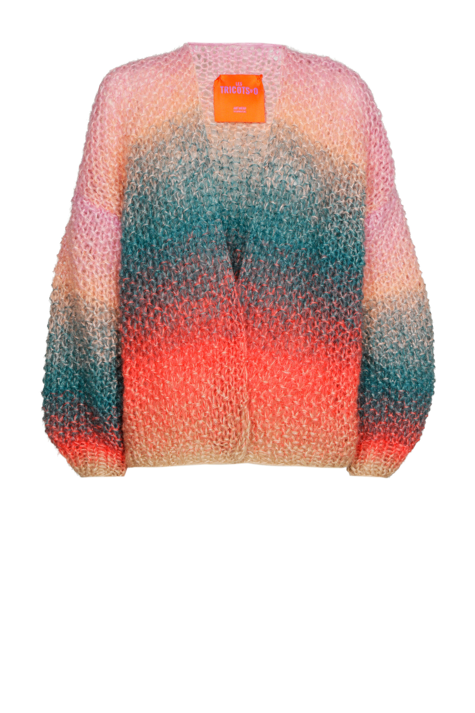 Les Tricots d'O Les Tricots d'O - Mohair Cardigan Short Degrade Green/Pink/Coral/Camel