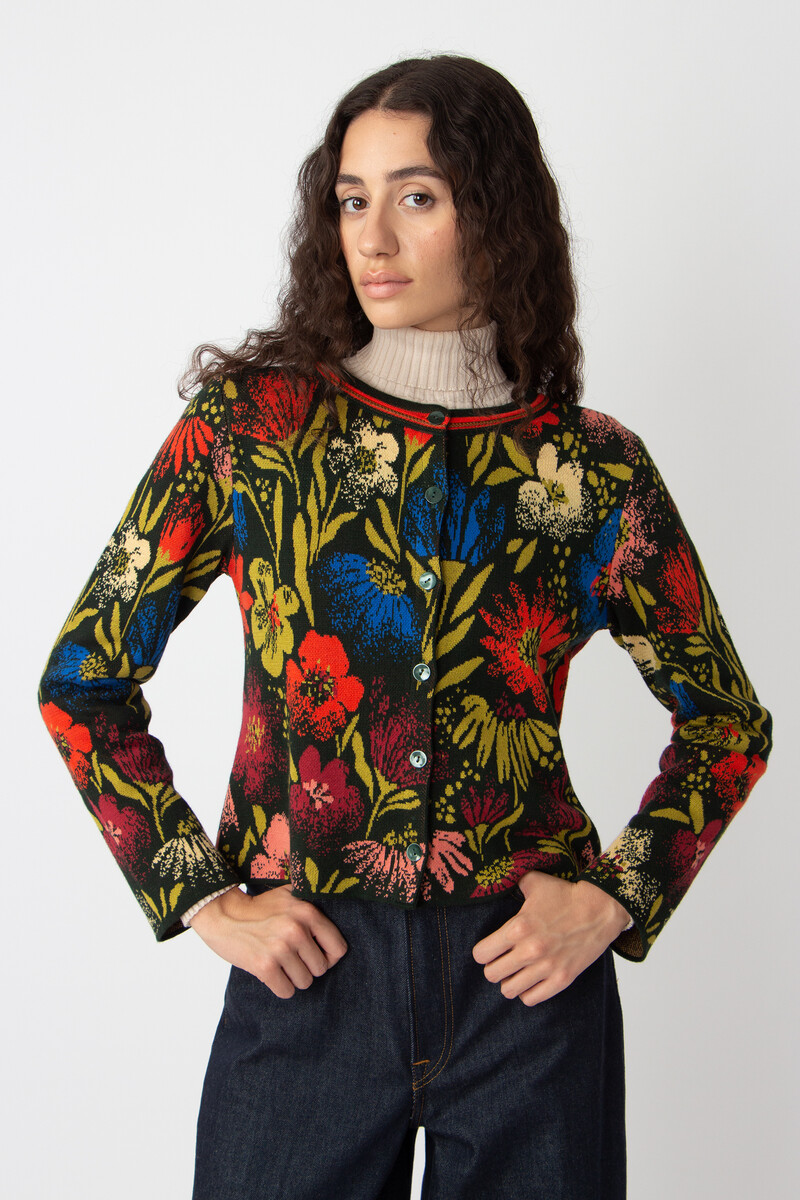 IVKO - O-Neck Cardigan Floral Pattern Forest