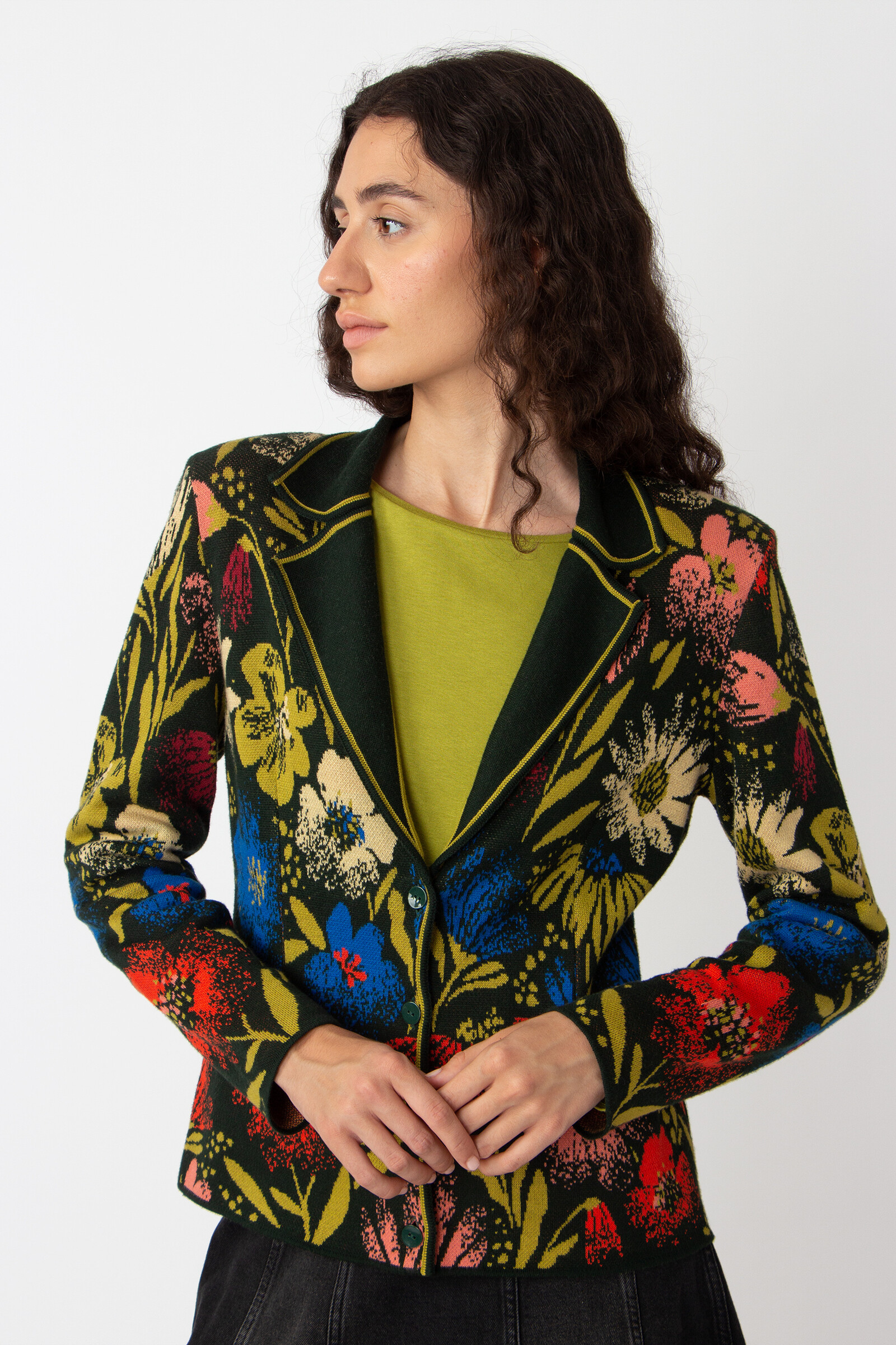 IVKO  Woman IVKO - V-Neck Jacket Floral Pattern Forest